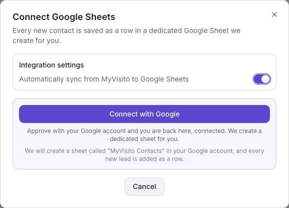 Окно подключения Google в один клик